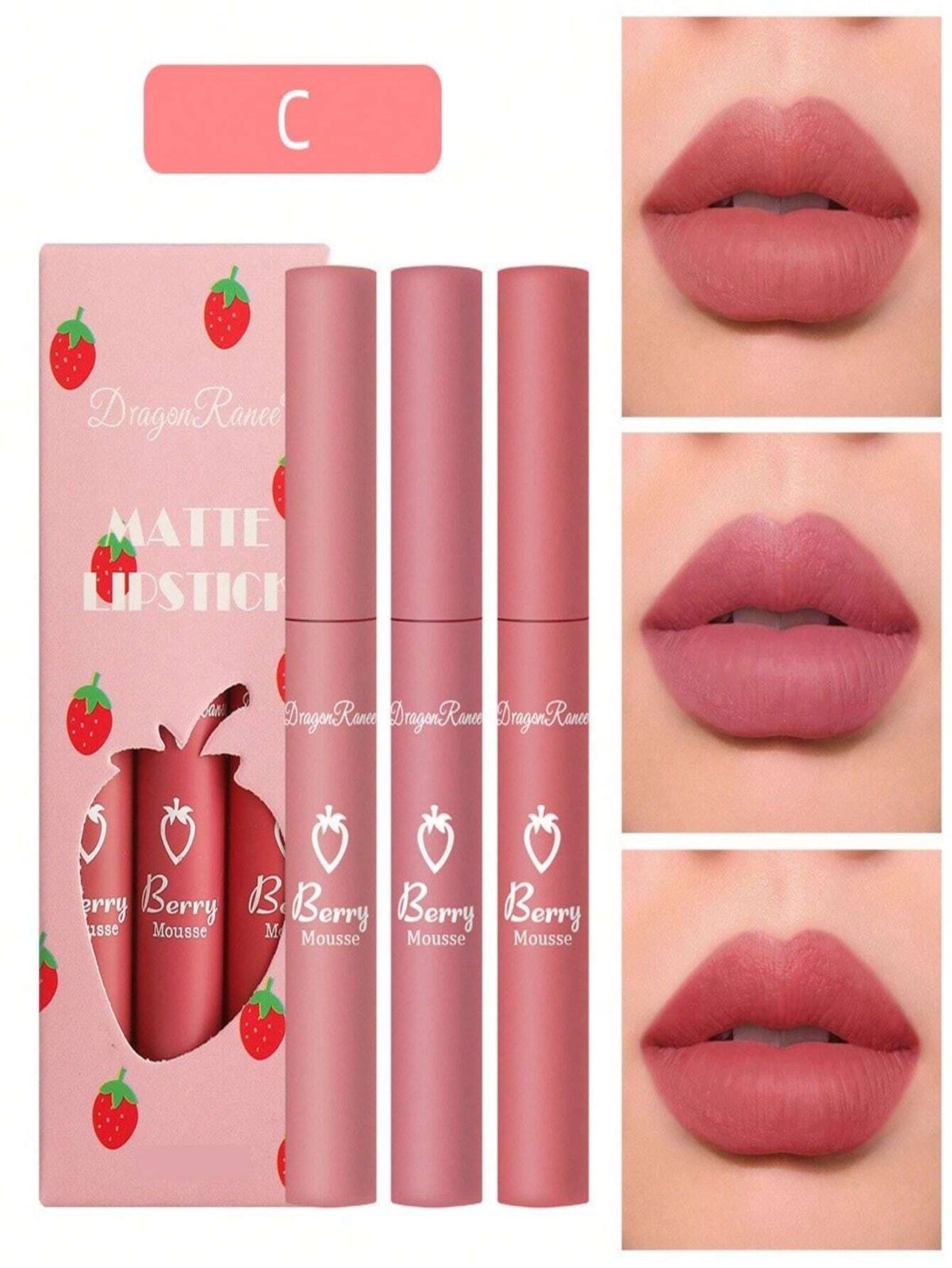 Labiales 3 piezas tonos rosa